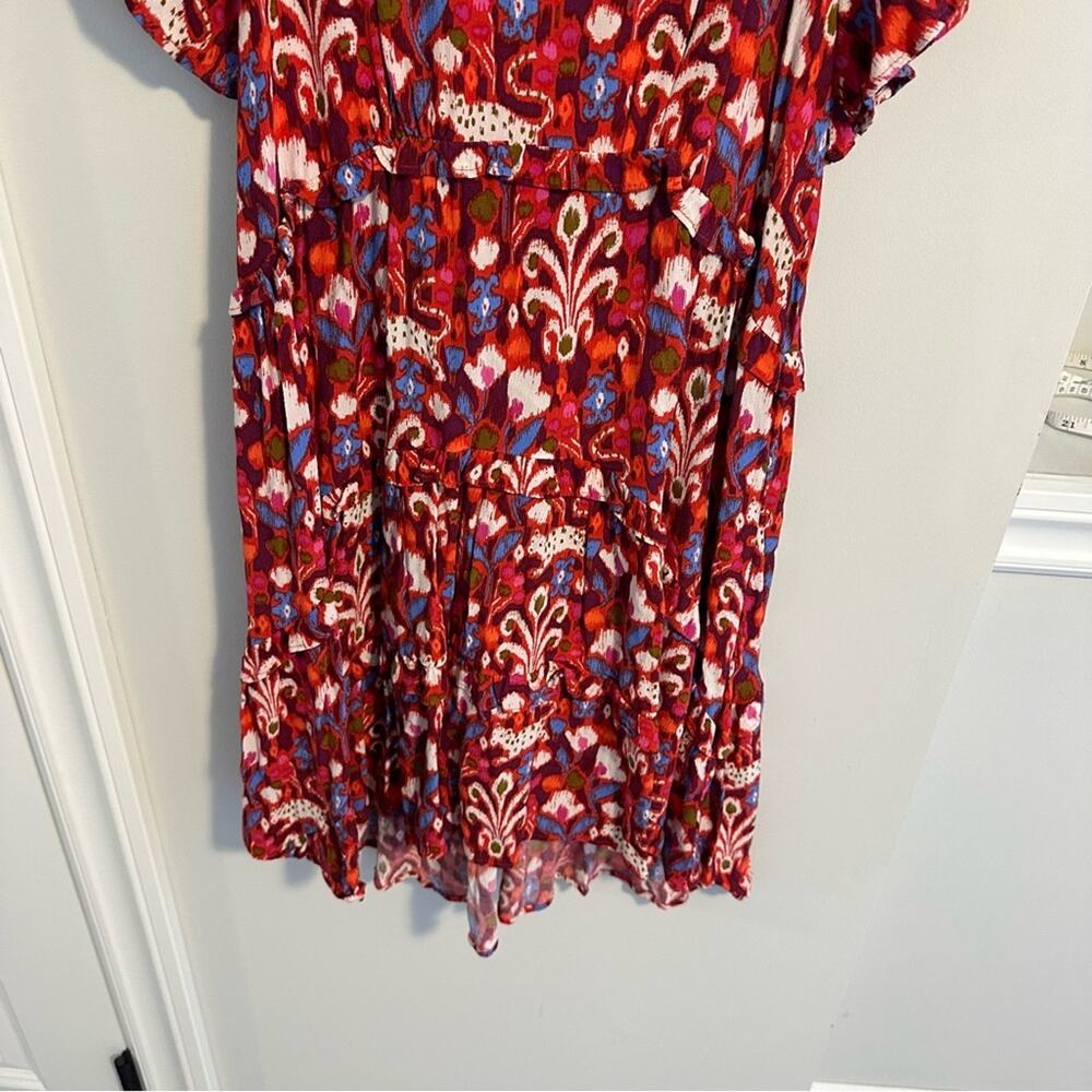 Anthropologie Red Burgundy Ikat Floral Mini Dress Small - Picture 7 of 11